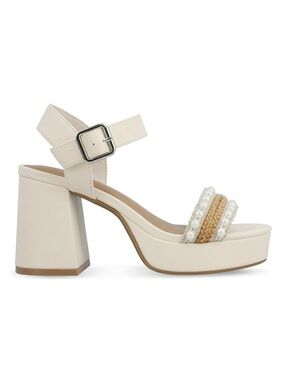 Women's Cream Platform Block Heel Sandals with Pearl Accent size 11